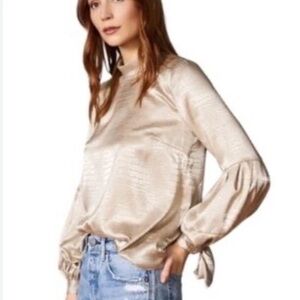 Hutch Champagne Beige Satin Balloon Long Sleeve Blouse High Neck Women's Large